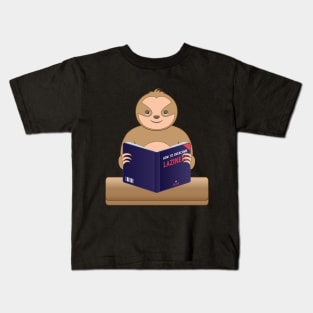 Cute sloth book reading how to overcome laziness Kids T-Shirt